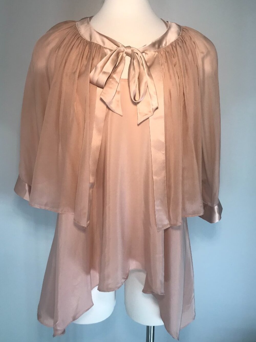 VINTAGE KIKI DE MONTPARNASSE SILK CHARMEUSE & CHIFFON BED JACKET & TRAPEZE TOP